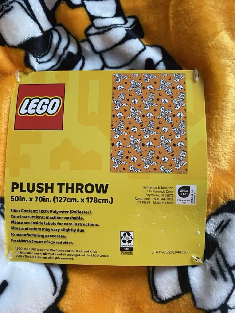LEGO Skeleton Halloween Plush Throw Blanket 50” X 70” Orange All-Over Print NEW